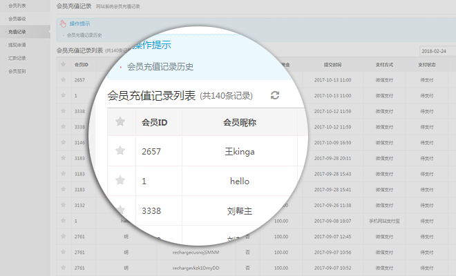 会员充值记录